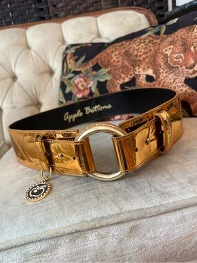 ✨ Apple Bottoms Metallic Gold Wide Waist Belt O-Ring Charm Bling Y2K ML